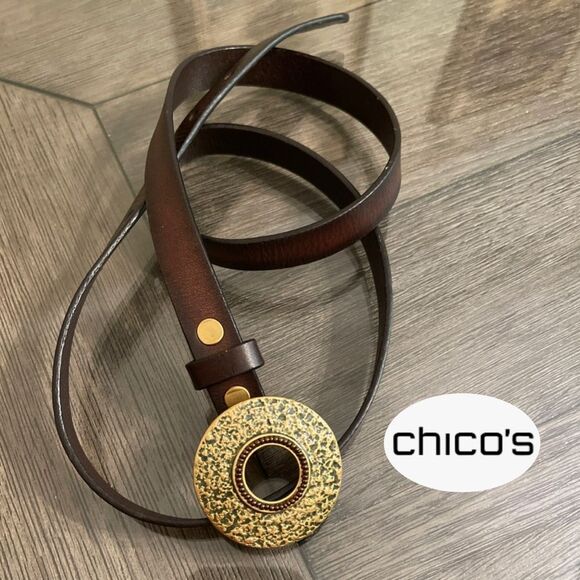 Chico\'s Dark Brown Belt with Textured Matte Gold-tone Buckle - Medium main image 6